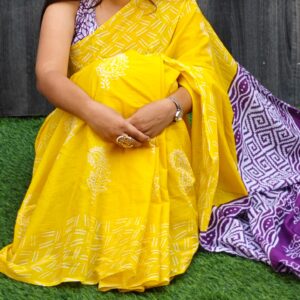 Yellow Cotton Mulmul Saree with blouse piece
