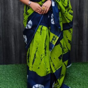 Green Cotton Mulmul Saree with blouse piece