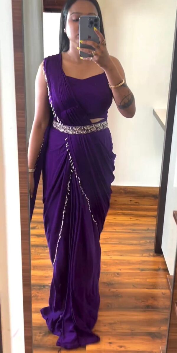 Embroidery cording work with Embroidery Blouse with Full Koti - Ready to wear Chinon Saree - Image 12