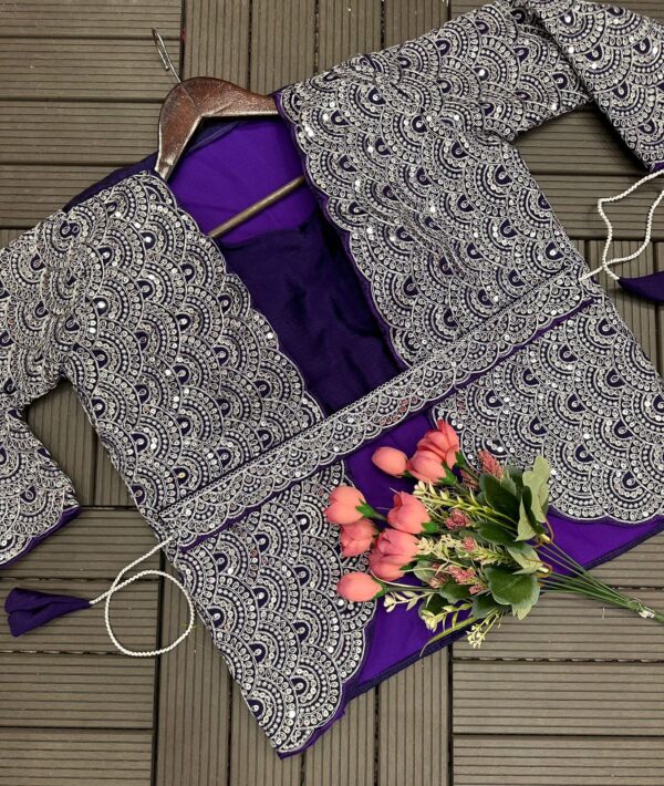 Embroidery cording work with Embroidery Blouse with Full Koti - Ready to wear Chinon Saree - Image 13