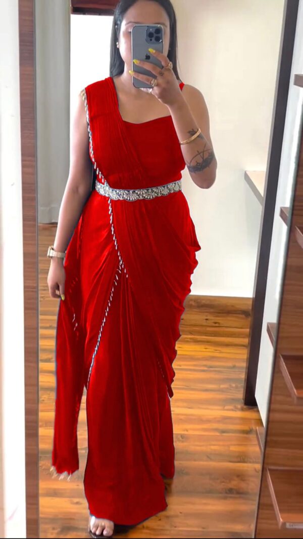 Embroidery cording work with Embroidery Blouse with Full Koti - Ready to wear Chinon Saree - Image 7