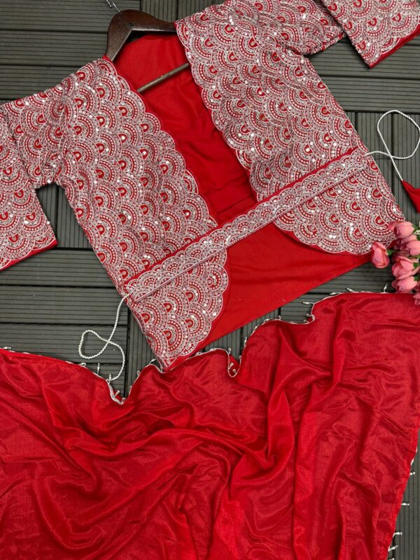 Embroidery cording work with Embroidery Blouse with Full Koti - Ready to wear Chinon Saree - Image 8