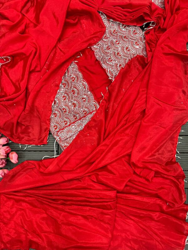 Embroidery cording work with Embroidery Blouse with Full Koti - Ready to wear Chinon Saree - Image 9
