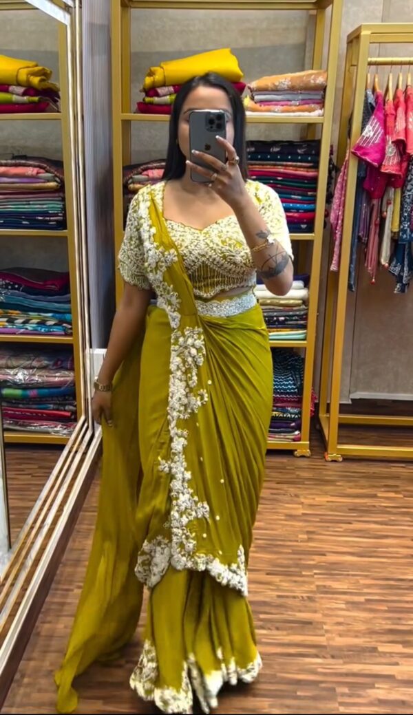 Embroidery cording work with Embroidery Blouse - Ready to wear Chinon Saree - Image 10