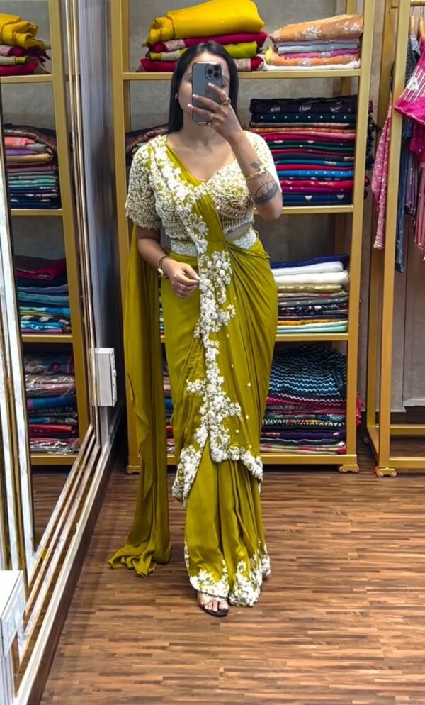 Embroidery cording work with Embroidery Blouse - Ready to wear Chinon Saree - Image 9