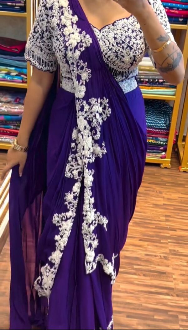 Embroidery cording work with Embroidery Blouse - Ready to wear Chinon Saree - Image 7