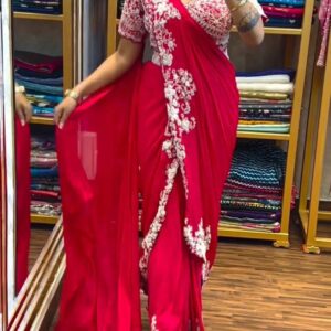 Embroidery cording work with Embroidery Blouse - Ready to wear Chinon Saree