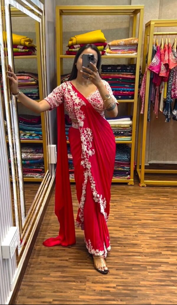 Embroidery cording work with Embroidery Blouse - Ready to wear Chinon Saree - Image 3