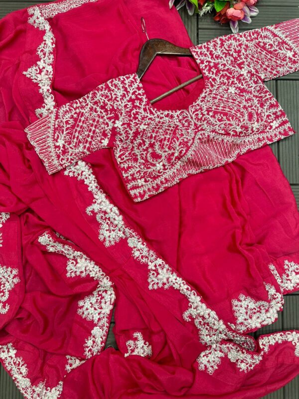 Embroidery cording work with Embroidery Blouse - Ready to wear Chinon Saree - Image 4