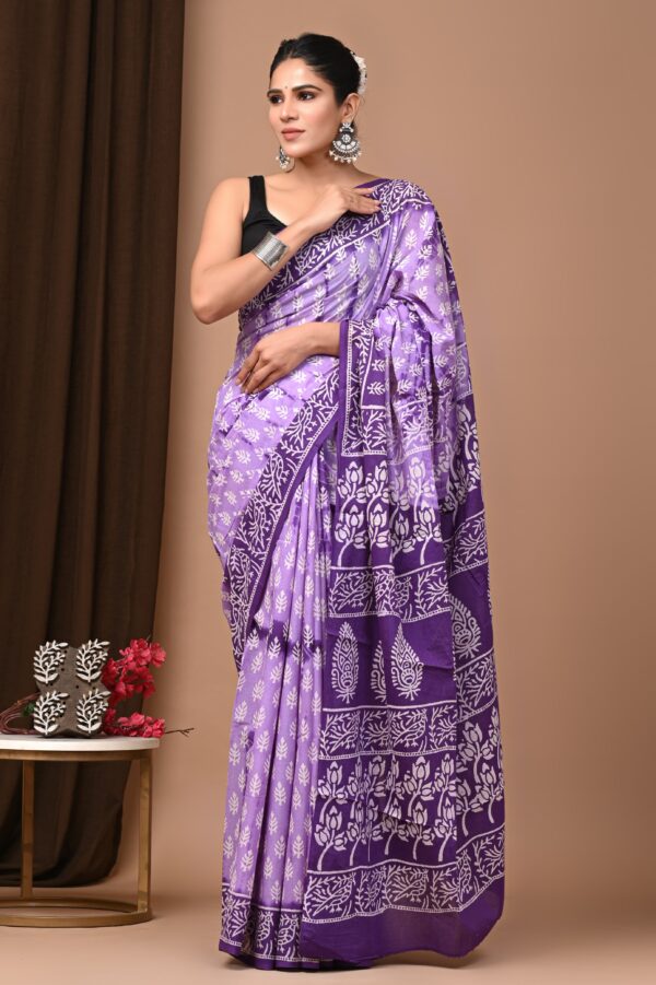 Hand block print Cotton Mulmul Sarees