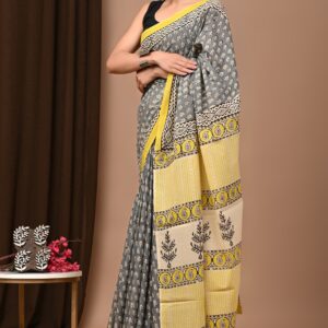 Hand block print Cotton Mulmul Sarees