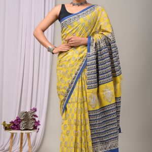 Hand block print Cotton Mulmul Sarees