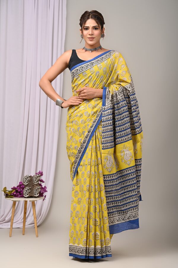 Hand block print Cotton Mulmul Sarees