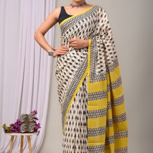 Hand block print Cotton Mulmul Sarees