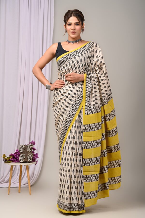Hand block print Cotton Mulmul Sarees
