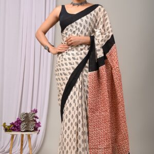 Hand block print Cotton Mulmul Sarees