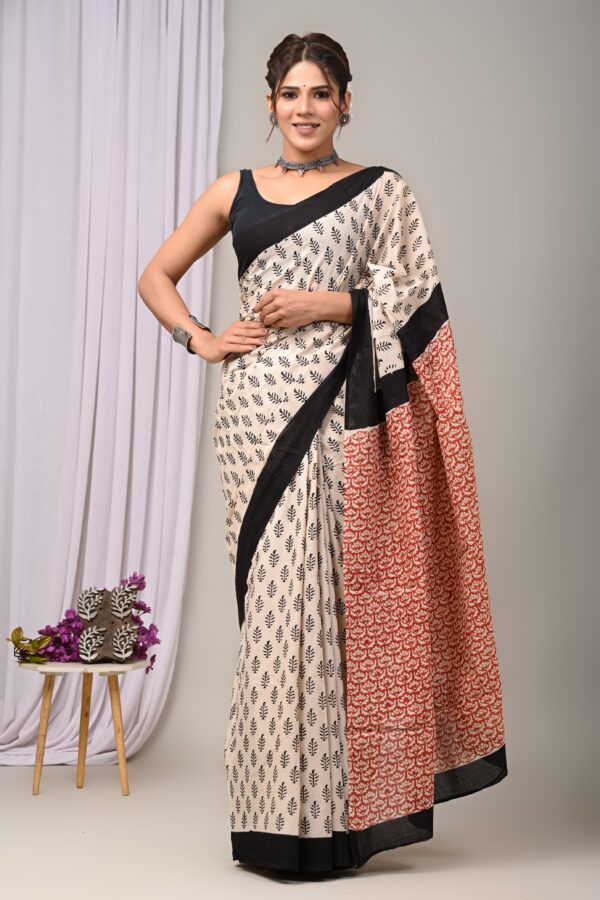 Hand block print Cotton Mulmul Sarees