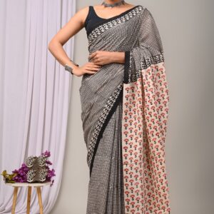 Hand block print Cotton Mulmul Sarees
