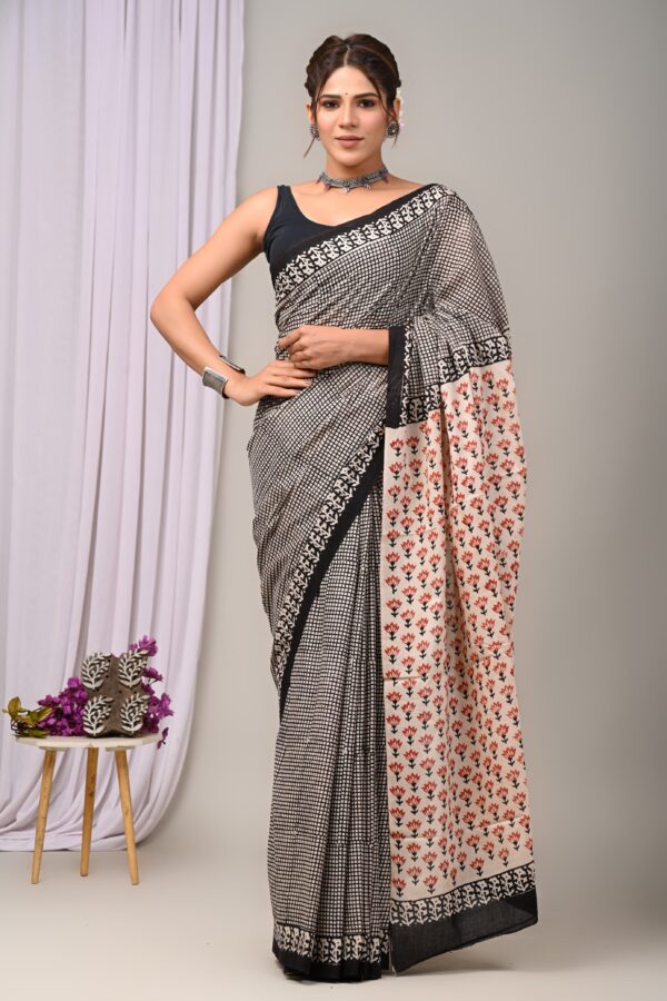 Hand block print Cotton Mulmul Sarees