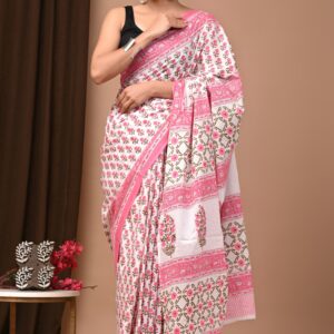 Hand block print Cotton Mulmul Sarees