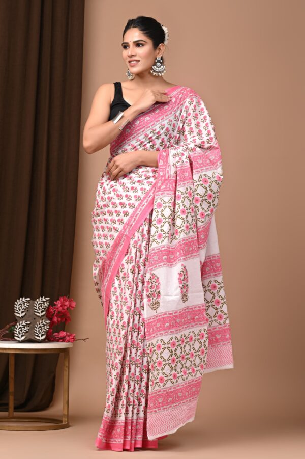 Hand block print Cotton Mulmul Sarees