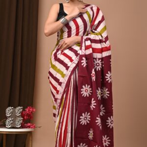 Hand block print Cotton Mulmul Sarees