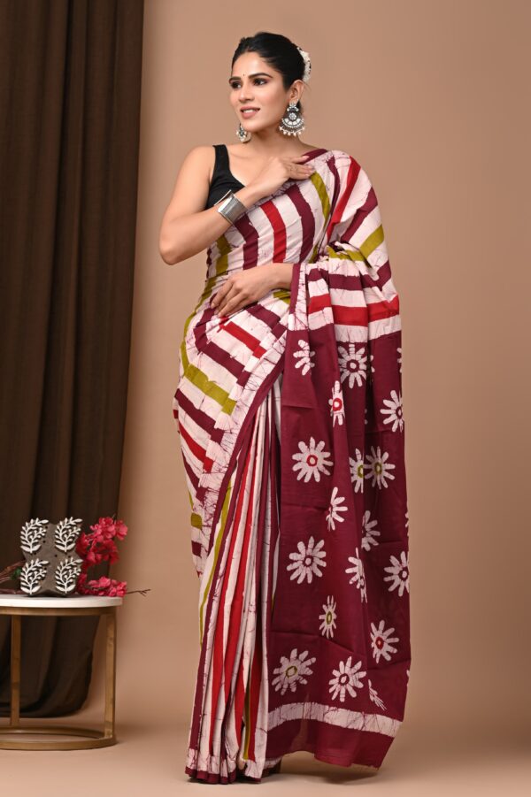 Hand block print Cotton Mulmul Sarees