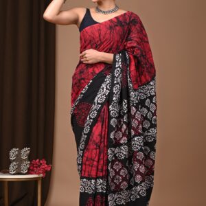 Hand block print Cotton Mulmul Sarees
