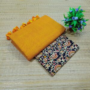 Plain Cotton Saree with Dual Blouse Pieces (kalamkari blouse piece)