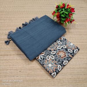 Plain Cotton Saree with Dual Blouse Pieces (kalamkari blouse piece Extra)