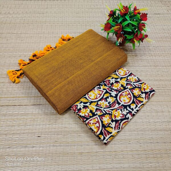 Plain Cotton Saree with Dual Blouse Pieces (kalamkari blouse piece Extra)
