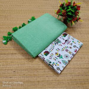 Plain Cotton Saree with Dual Blouse Pieces (kalamkari blouse piece Extra)