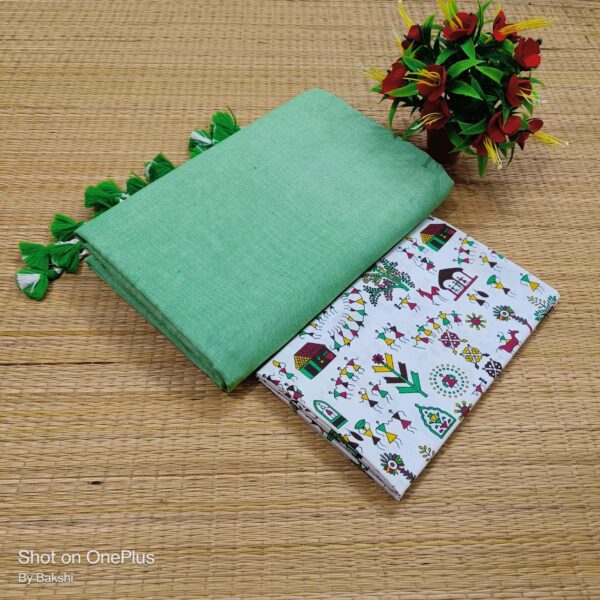 Plain Cotton Saree with Dual Blouse Pieces (kalamkari blouse piece Extra)