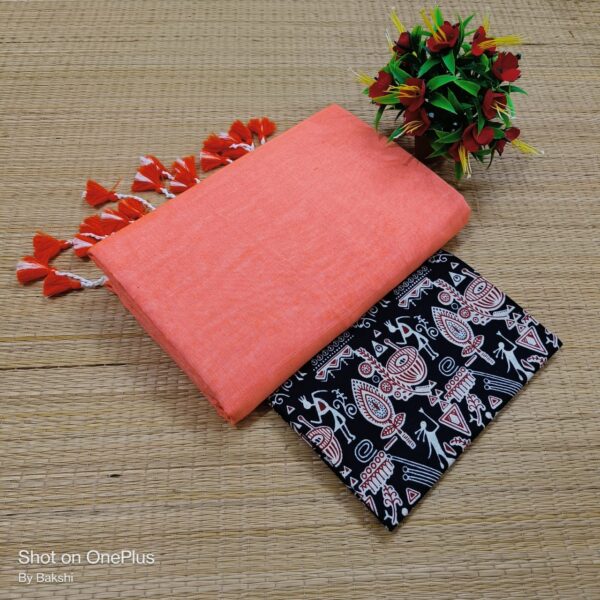 Plain Cotton Saree with Dual Blouse Pieces (kalamkari blouse piece Extra)