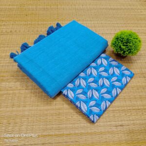 Plain Cotton Saree with Dual Blouse Pieces (kalamkari blouse piece)