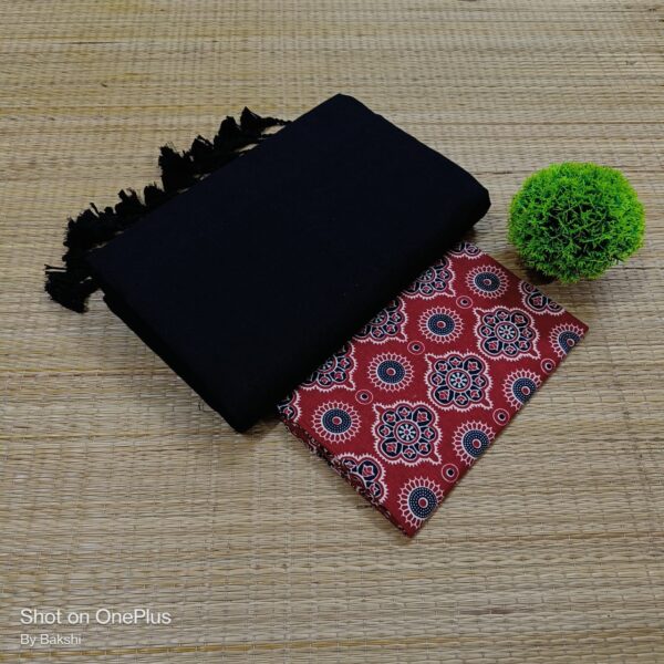 Plain Cotton Saree with Dual Blouse Pieces (kalamkari blouse piece)