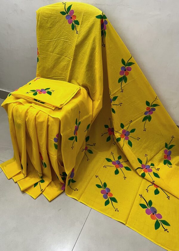 Beautiful Hand Block Print Mulmul Cotton Saree - Image 3