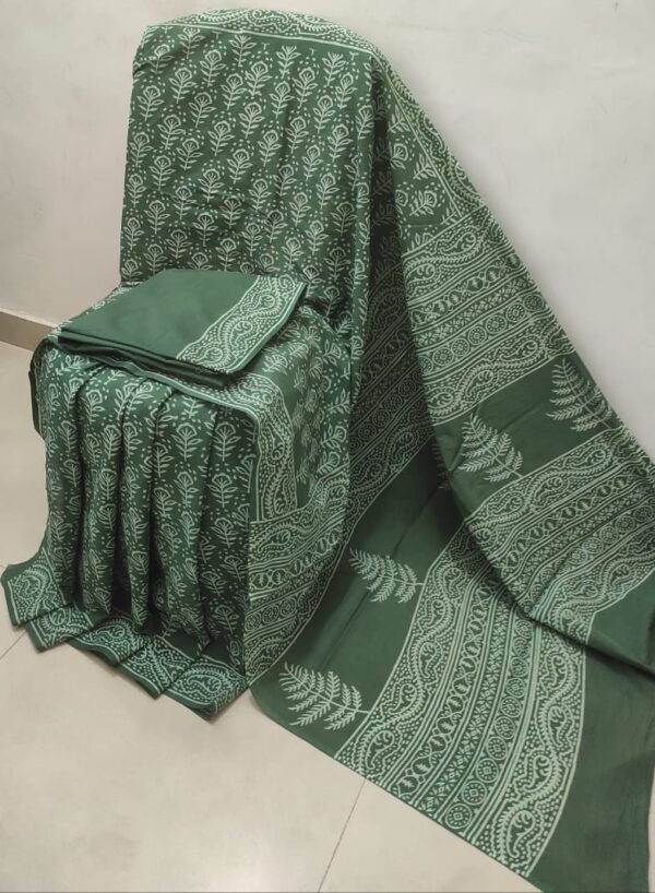 Beautiful Hand Block Print Mulmul Cotton Saree - Image 6