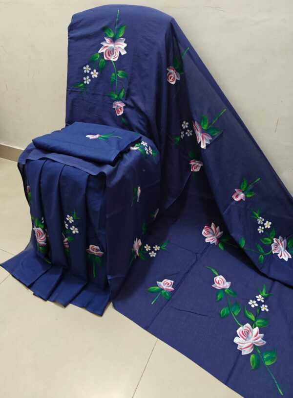 Beautiful Hand Block Print Mulmul Cotton Saree - Image 4