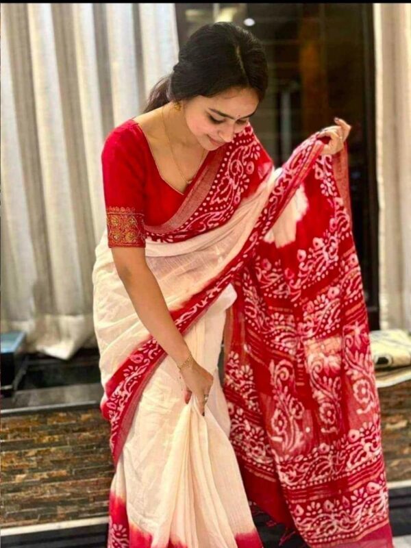 Linen Batik Saree with blouse piece