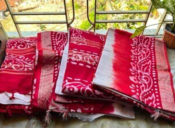 Linen Batik Saree with blouse piece - Image 2