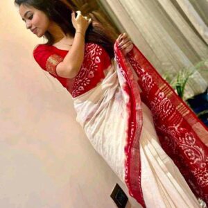 Linen Batik Saree with blouse piece Maroon