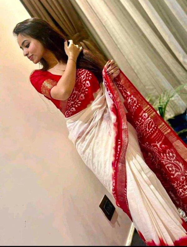 Linen Batik Saree with blouse piece Maroon