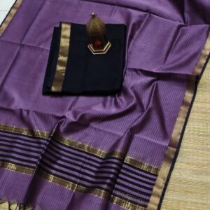 Handloom Maheshwari Kota Check Sarees with Contrast Blouse Piece