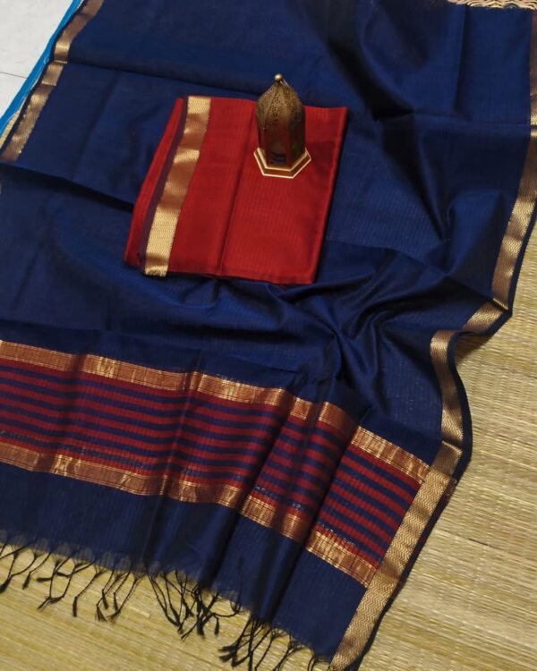 Handloom Maheshwari Kota Check Sarees with Contrast Blouse Piece - Image 15
