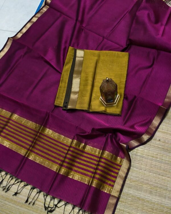 Handloom Maheshwari Kota Check Sarees with Contrast Blouse Piece - Image 9