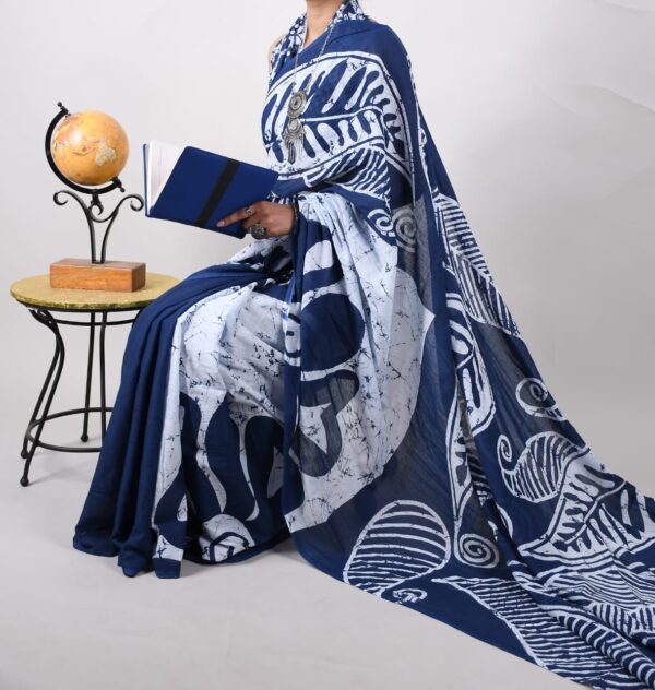 New Hand Block Mulmul Cotton Saree with Blouse Piece - Image 2