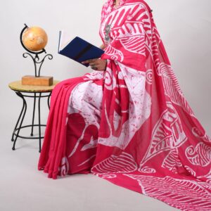 New Hand Block Mulmul Cotton Saree with Blouse Piece