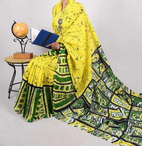New Hand Block Mulmul Cotton Saree with Blouse Piece - Image 5