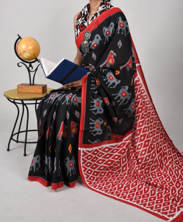 New Hand Block Mulmul Cotton Saree with Blouse Piece - Image 2